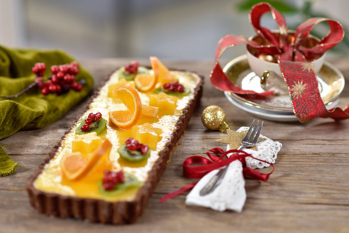 Weihnachtliche Orangen-Marzipan-Schoko-Tarte