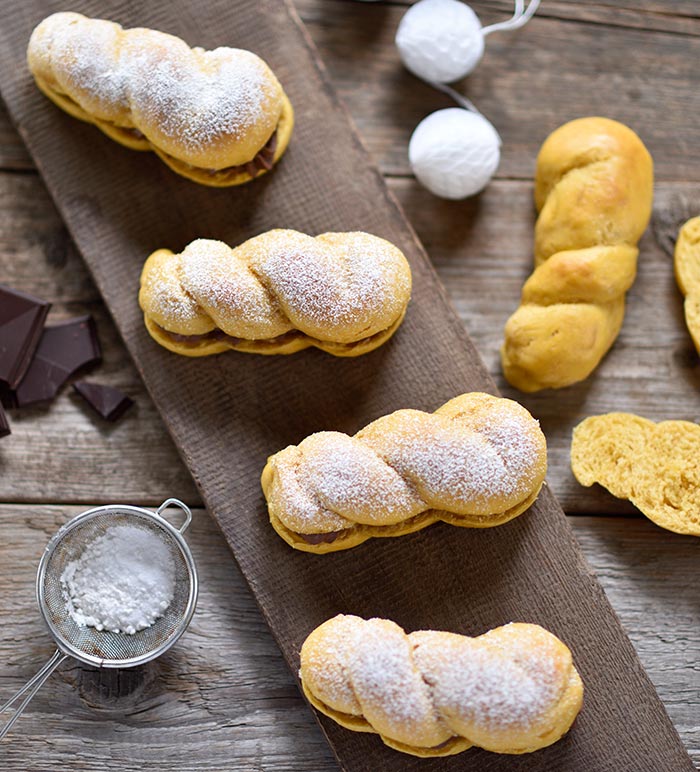 Süßkartoffel-Brioche-Zöpchen mit Schoko-Nuss-Creme